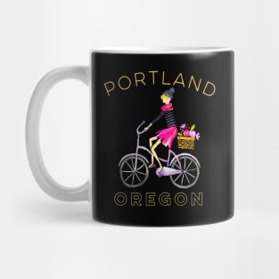 Portland Oregon Watercolor With Cute Girl Bicycling Mug